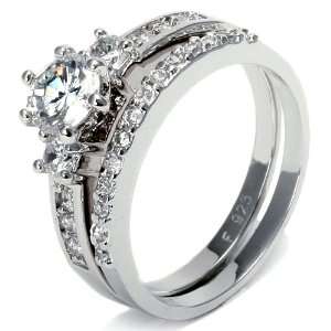  Silver Half Eternity Cubic Zirconia Wedding Ring Bridal Set: Jewelry