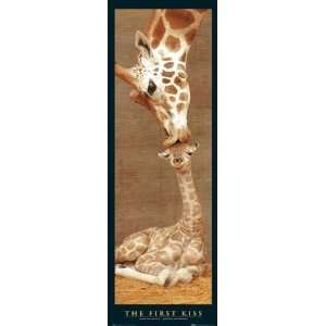  First Kiss Giraffe Baby Family Cute Animal Poster 12 x 36 