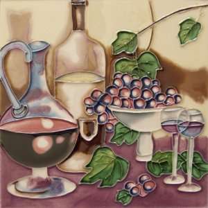   Ceramic Art Tile Wine Carafe & Grapes 8 inch x 8 inch: Home & Kitchen