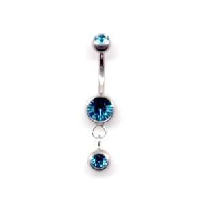  Double Jeweled Dropper Navel Bar in Blue Zircon 14 gauge 