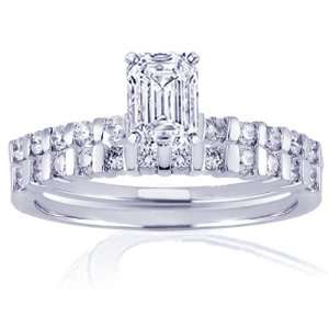  1.05 Ct Emerald Cut Diamond Wedding Rings Set FLAWLESS 