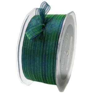  May Arts 3/8 Inch Wide Ribbon, Green and Blue Sheer 