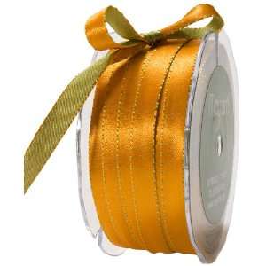  May Arts 3/8 Inch Wide Ribbon, Orange and Olive Satin 