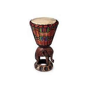  NOVICA Wood djembe drum, African Elephant Home 