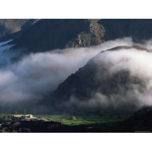  Local School Below Mist Rising in Valley of the High Atlas 