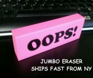 LARGE JUMBO BIG Pink Eraser OOPS Soft Rubber NY SHIPPER  