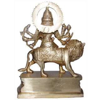 India Statue Hindu Goddess Durga Sitting on Lion  