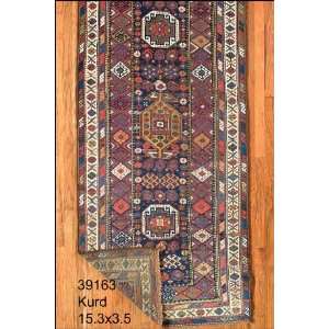  3x15 Hand Knotted Kurd Kurdistan Rug   35x153: Home 