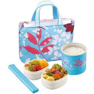 NEW ARRIVAL ZOJIRUSHI THERMAL BENTO LUNCH BOX   LEAF FLOWER Blue 