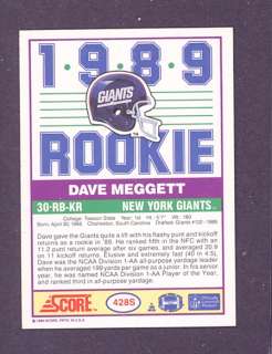 1989 Score Supplemental #428S Dave Meggett RC (NM/MT) z  