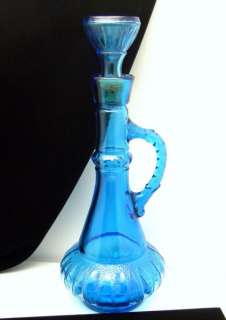 Vintage Liquor Bottle Decanter Blue Glass Genie Style  