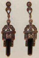 AUTHENTIC Art Deco Sterling Silver Onyx & Marcasite Dangle Earrings 