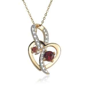 Yellow Gold Plated Sterling Silver Garnet and Diamond Heart Pendant 