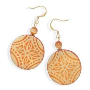  Orange Wood and Glass Cats Eye Fashion Earrings: West 