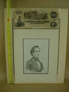 Confederate 100 Dollar Bill 1862 Framed w/Jefferson  