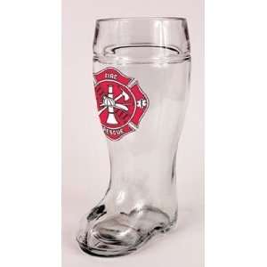   Firefighter Maltese Cross Glass One Liter Beer Boot