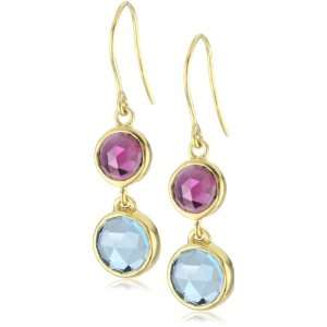   Circle Bubble Garnet & London Blue Topaz 2 Stone Earrings: Jewelry