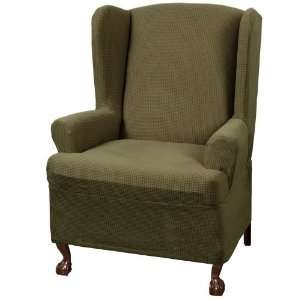  Maytex Stretch Reeves 1 Piece Wing Chair Slipcover, Dark 