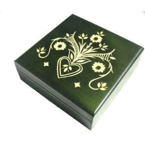 Wooden Box, 5239, Traditional Polish Handcraft, Hinged, Green with 