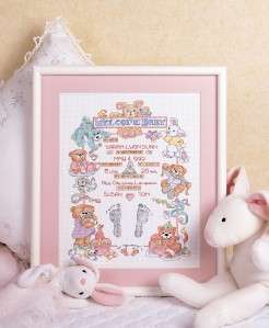   Welcome Baby Birth Record Counted Cross Stitch Kit #1136 00 by Janlynn