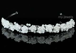 Bridal Wedding White Rose Ceramic Headband Tiara T1373  
