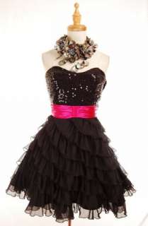 Black Betsey Johnson Sequins & Crinkle Chiffon Dress 8  