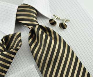   striped ties 100% woven silk mens neckties set cufflinks 157  