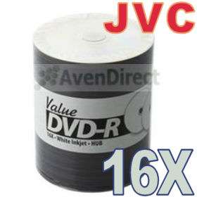 100pcs JVC Taiyo Yuden 16X Valueline White Inkjet Hub Printable DVD R