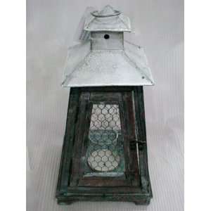  17.5hx9wx9l Antique Wood/Tin Lantern Gray Antique (Pack 