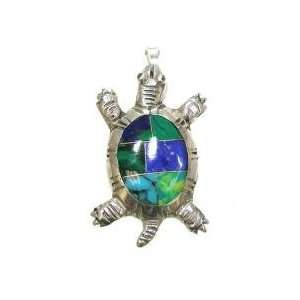  Handcrafted Mexican Stone Turtle Silver Inlaid Pendant 