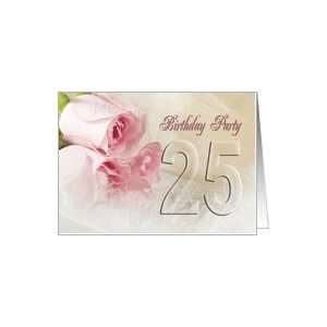  25th Birthday party invitation card with roses and 