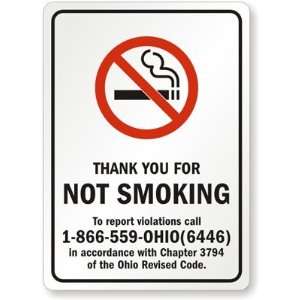  THANK YOU FOR NOT SMOKING To report violations call 1 866 