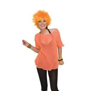   Neon Orange Fishnet Tee Shirt 80s Costume Accessory: Everything Else
