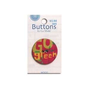  Graffiti Wood Button 1 3/8in Go Green (3 Pack) Pet 
