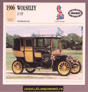 1906 WOLSELEY 24 HP Car ATLAS FRENCH SPEC PHOTO CARD  