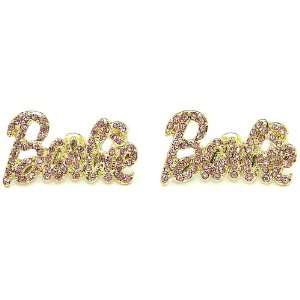 Nicki Minaj Barbie Iced Out Crystal Earrings Gold Color With Pink 