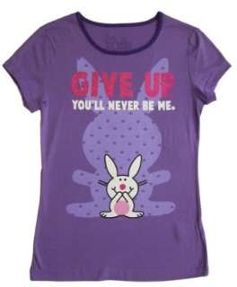   : Its Happy Bunny T shirt   Give Up. Youll Never Be Me. Clothing