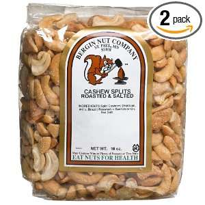 Bergin Nut Company Cashew Splits, Roasted Salted, 16 Ounce Bags (Pack 