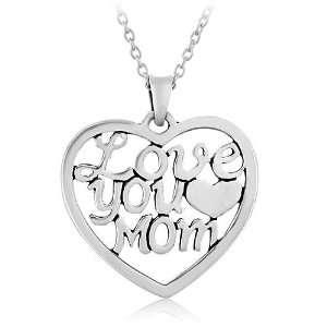  Love You Mom Heart Pendant Necklace 18, Gift for Mom, Love mom 