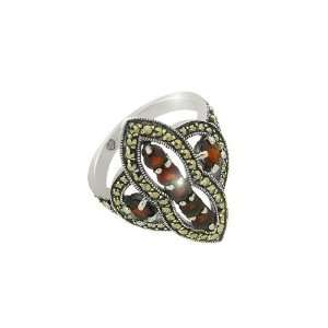    925 Sterling Silver Garnet & Marcasite Vintage Design Ring Jewelry
