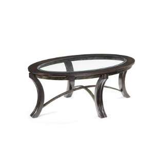   Cinnamon Finish Wood and Glass Oval Cocktail Table: Furniture & Decor