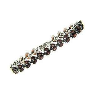    Sterling Silver Marcasite Genuine Garnet Leaf Bracelet: Jewelry