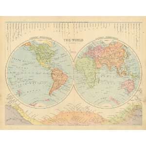   1870 Antique Map of the World in Hemispheres