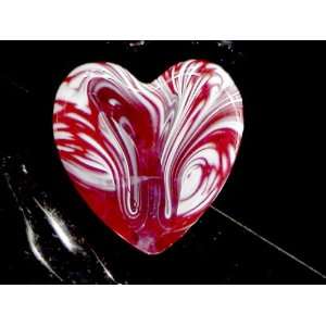  Red & White Bijou Glass Heart Swirl