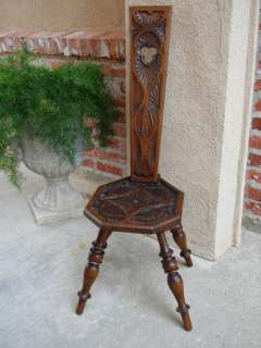 ORNATE Antique English Relief Carved OAK Spinning Wheel Chair Stool 