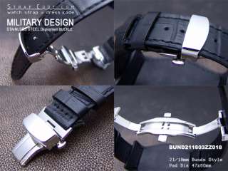 21mm Bunds D Style Military BLACK CrocoCalf Watch Strap  