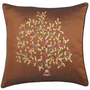   Pillow Sham With Embroidered Bodhi Tree Design   Brown: Home & Kitchen