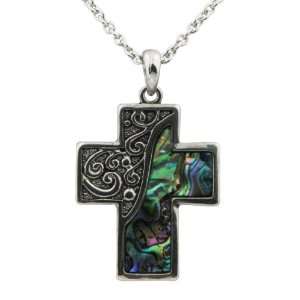    Filigree Cross with Abalone Inlay Pendant Necklace Jewelry