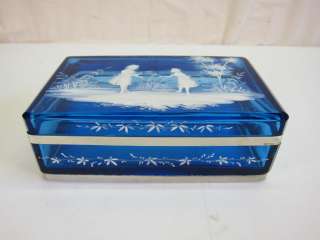 Mary Gregory Blue Enameled Casket Box, 19th Century  