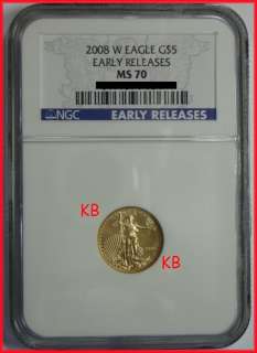 2008 W $5 MS70 GOLD EAGLE BURNISHED NGC MS70 EARLY RELEASES  